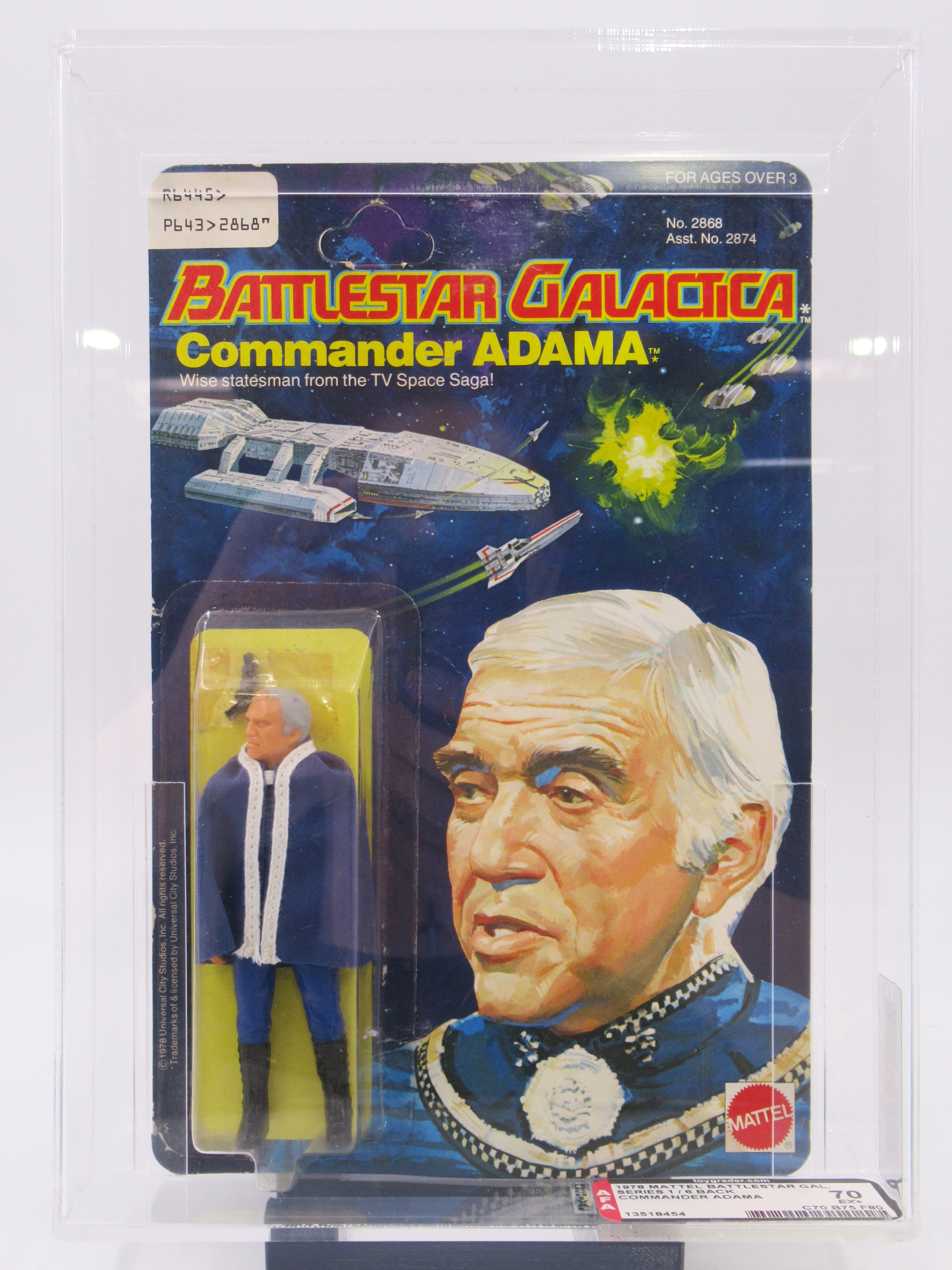 BATTLESTAR GALACTICA Commander Adama Graded Action Figure (AFA 70 EX+) - Mattel (1978) Vintage Toy